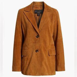 Bernardo (nwt $540) Women’s Blazer Camel Single Breasted Leather Suede XL